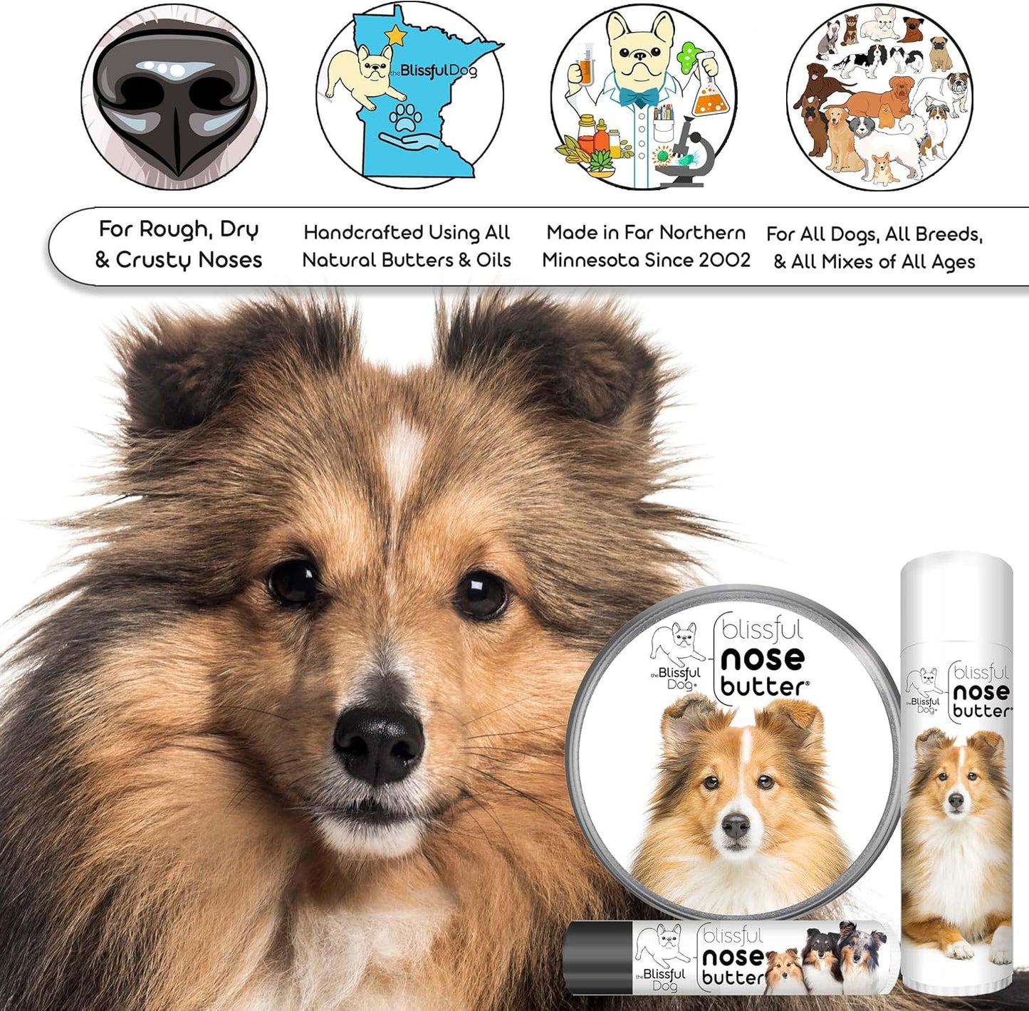 The Blissful Dog Shetland Sheepdog Unscented Nose Butter - Dog Nose Butter, 2 Ounce
