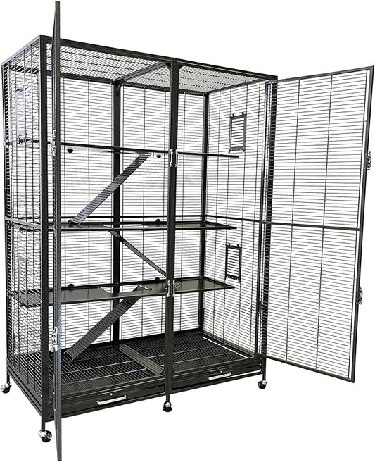 Borneo Small Animal Cage - for Sugar Gliders, Squirrels, Marmosets & Other Small Pets (Cage + Shelf & Ladder Set)