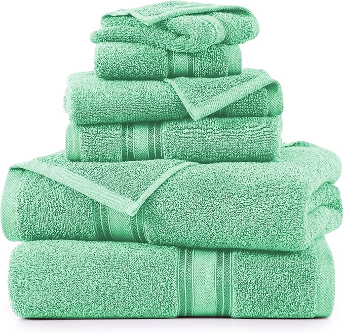 LANE LINEN Luxury Bath Towels Set - 6 Piece Set, 100% Cotton Bathroom Towels, Zero Twist, Quick Dry Soft Absorbent Shower 2 Bath Towel, 2 Hand Towel, 2 Wash Cloths - Aqua Sky