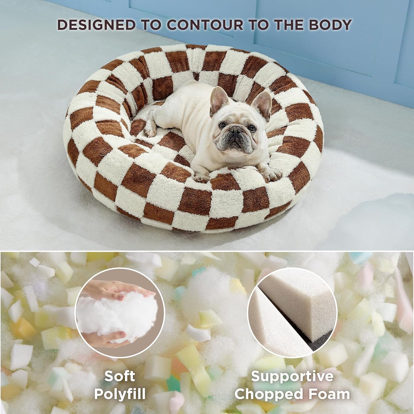 LE SURE Donut Medium Dog Bed - Round Cat Beds for Indoor Anti-Anxiety Calming Pet Beds, Washable Cute Modern Beds with Teddy Sherpa Plush & Anti Slip Bottom, 30 Inch, Brwon