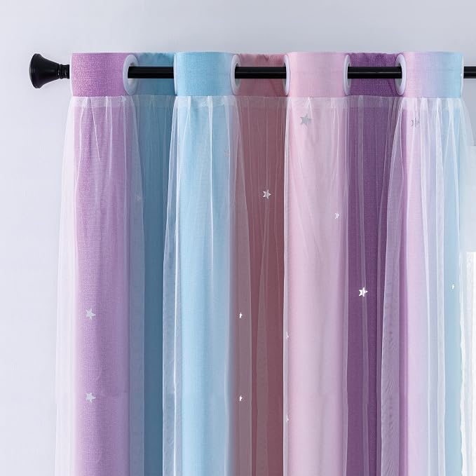 XiDi Curtains for Bedroom Decor, Rainbow Pink Purple/34/79