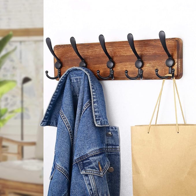 SKOLOO Rustic Wall Mounted Coat Rack: 16" Stud Spacing, Pine Real Wood Plank