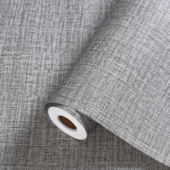 Grey Contact Paper Peel and Stick Wallpaper 32.8ft Pre-Pasted Grasscloth