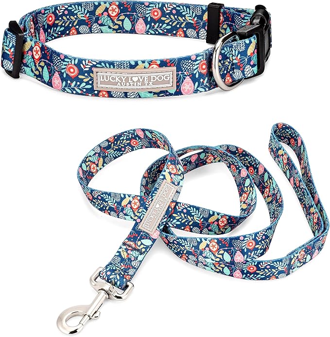 Lucky Love Dog - Adjustable Collar and Leash Set with Easy Click Buckle for Small Dogs, Durable, & Comfortable Collar for Male & Female Dogs, Puppies & Adult - Sweet Holiday Combo, XS