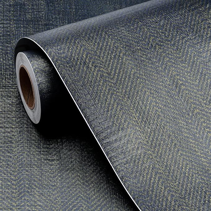 FunStick 24"x394" Removable Gold Dark Blue Textured Wallpaper Peel and Stick