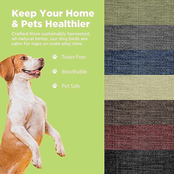 Medium - 36 x 24 x 5 - Shadow Gray Premium Org Hemp Dog Bed - Organic Latex Fill - Removeable Cover