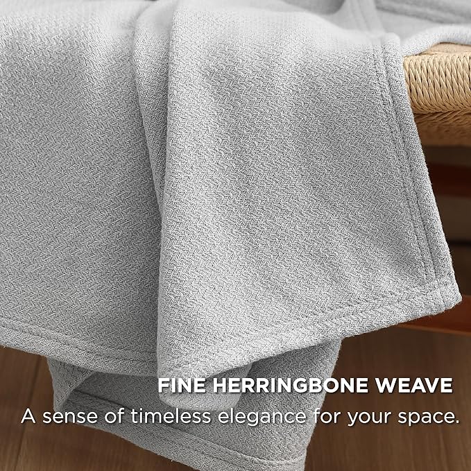 Bedsure 100% Cotton Blanket Twin XL Size for Bed - Breathable and Lightweight, Soft Cozy Textured Herringbone Woven Blanket for Summer Spring, Grey, 66x90 inches