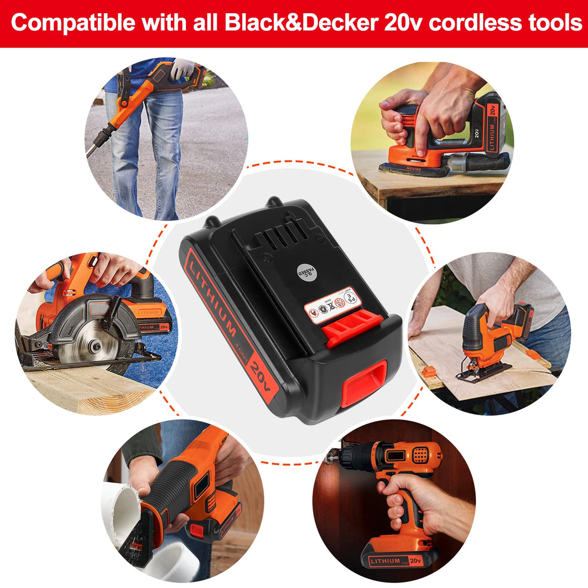 Akkopower 20V Replacement Battery for Black+Decker | 4Ah Li-Ion, 20V Max XR Compatible