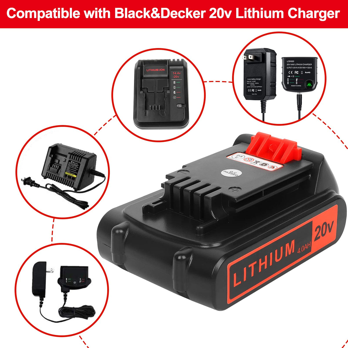 Akkopower 20V Replacement Battery for Black+Decker | 4Ah Li-Ion, 20V Max XR Compatible