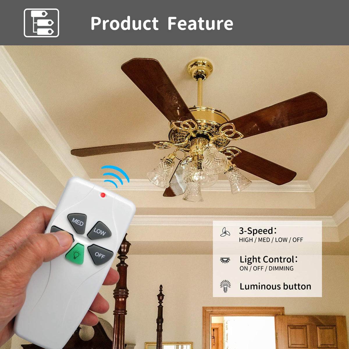 CENMING FAN-53T Remote Replacement for Harbor Breeze Hampton Bay – 303.9MHz, 3-Speed