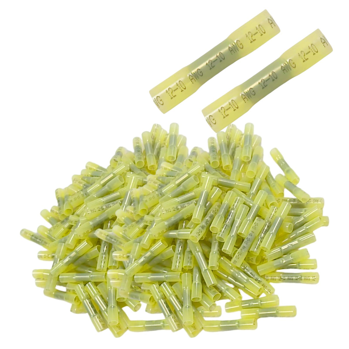 Dyfilmo Heat Shrink Butt Connectors 200Pcs 12-10 AWG Yellow Waterproof Wire Connectors for Automotive and Marine Use