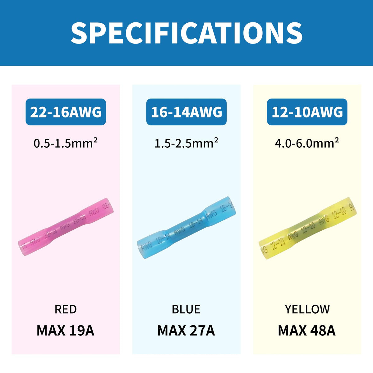 Dyfilmo Heat Shrink Butt Connectors 200Pcs 12-10 AWG Yellow Waterproof Wire Connectors for Automotive and Marine Use