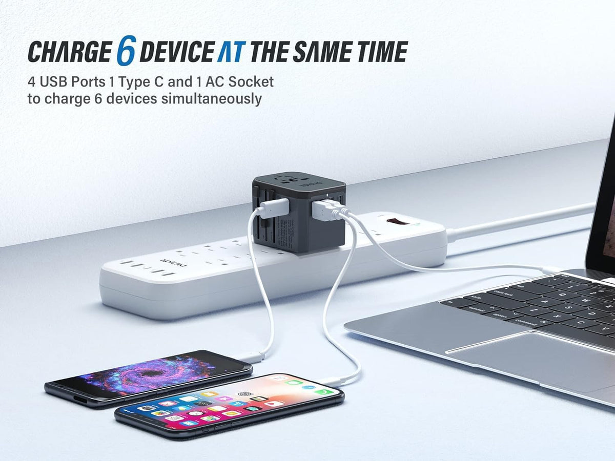 EPICKA Universal Travel Adapter TA-105 – 6-in-1 Worldwide Charger (Space Grey)