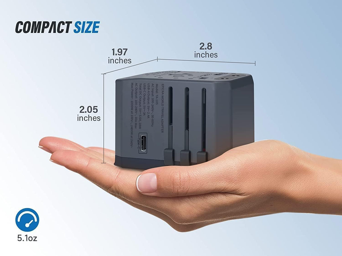 EPICKA Universal Travel Adapter TA-105 – 6-in-1 Worldwide Charger (Space Grey)