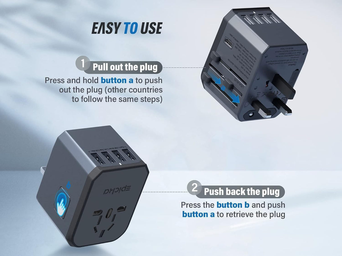 EPICKA Universal Travel Adapter TA-105 – 6-in-1 Worldwide Charger (Space Grey)