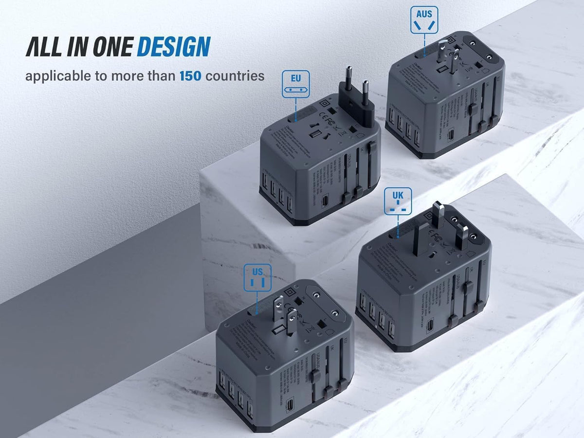 EPICKA Universal Travel Adapter TA-105 – 6-in-1 Worldwide Charger (Space Grey)