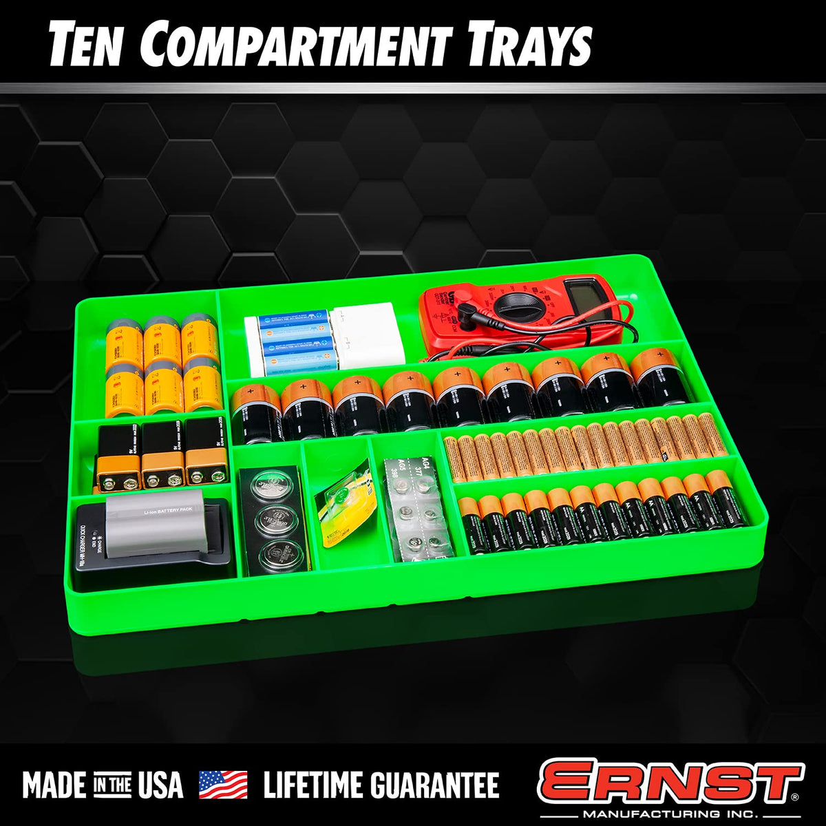 Ernst Manufacturing Tool Organizer Tray Green – 10-Compartment, Heavy-Duty Drawer Organizer, Made in USA