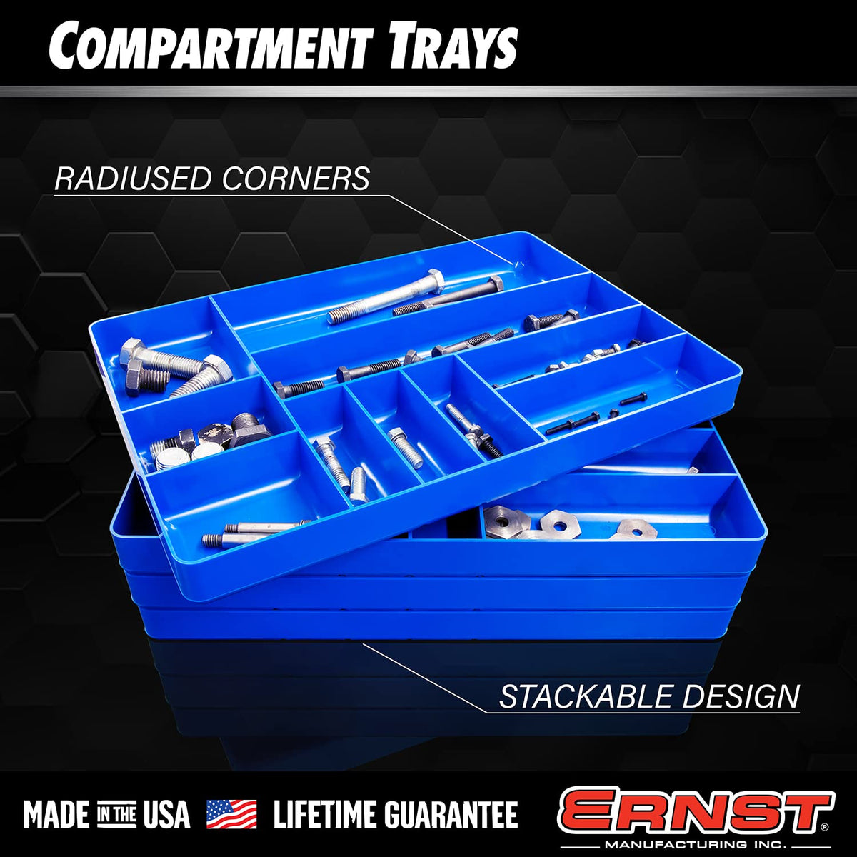 Ernst Manufacturing Tool Organizer Tray Green – 10-Compartment, Heavy-Duty Drawer Organizer, Made in USA