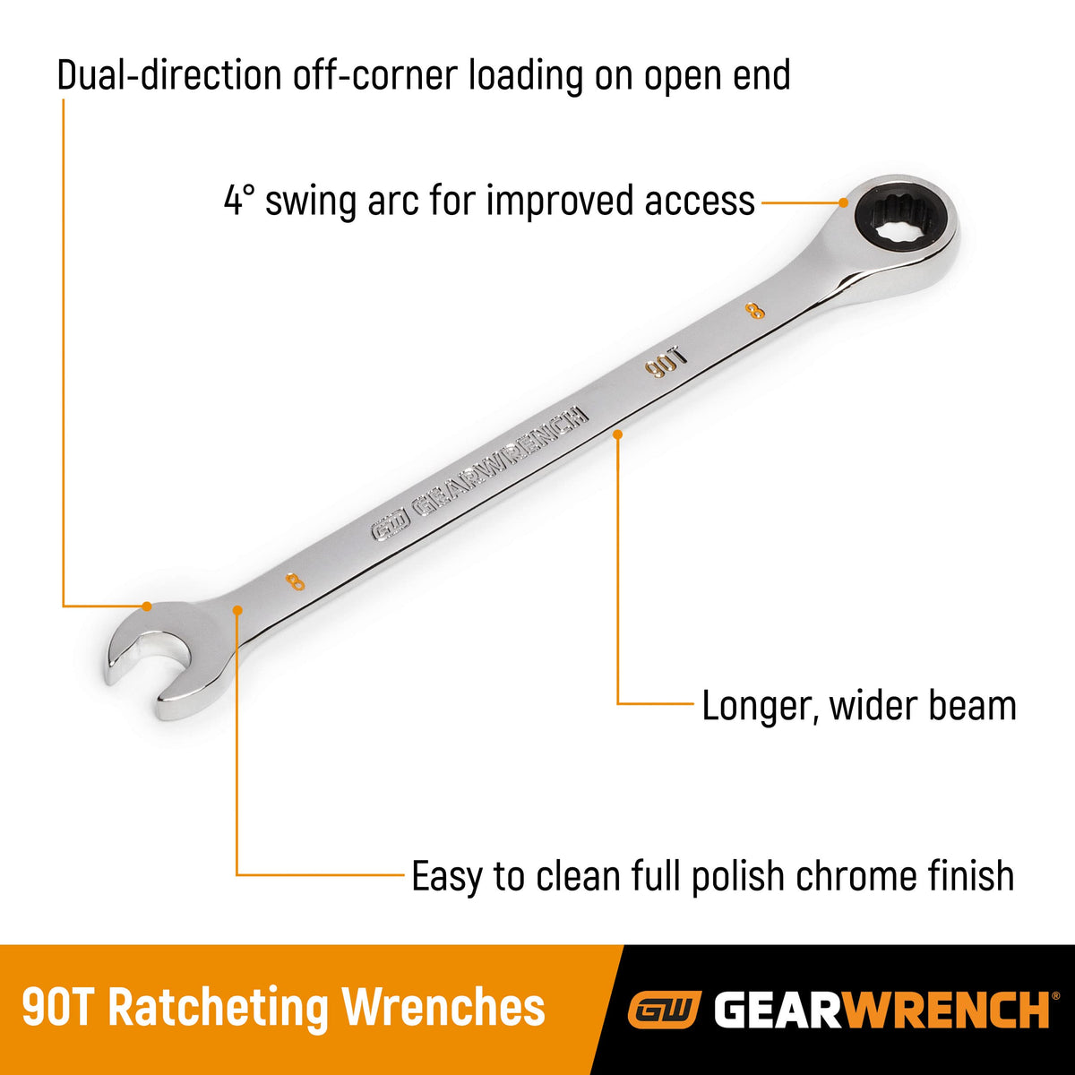 GEARWRENCH 10mm 4-Degree Swing Arc 12-Point Ratcheting Wrench – 86910