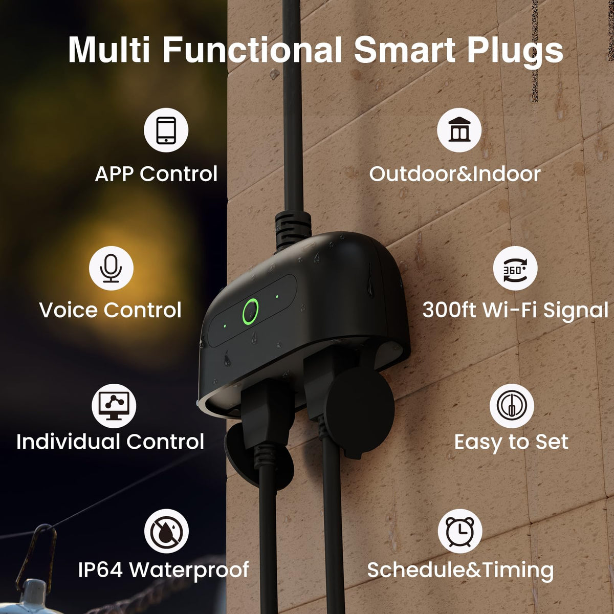 GHome Smart Outdoor Plug — 2 Independent Sockets, IP64 Weatherproof, Alexa, Google Home & SmartThings (No Hub Required)