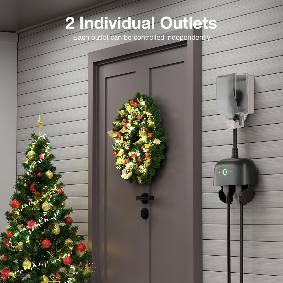 GHome Smart Outdoor Plug — 2 Independent Sockets, IP64 Weatherproof, Alexa, Google Home & SmartThings (No Hub Required)