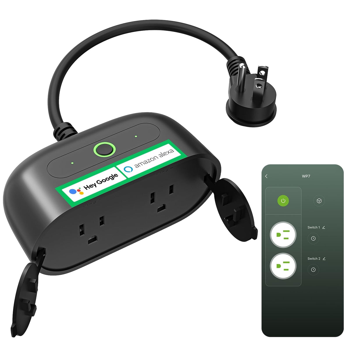 GHome Smart Outdoor Plug — 2 Independent Sockets, IP64 Weatherproof, Alexa, Google Home & SmartThings (No Hub Required)