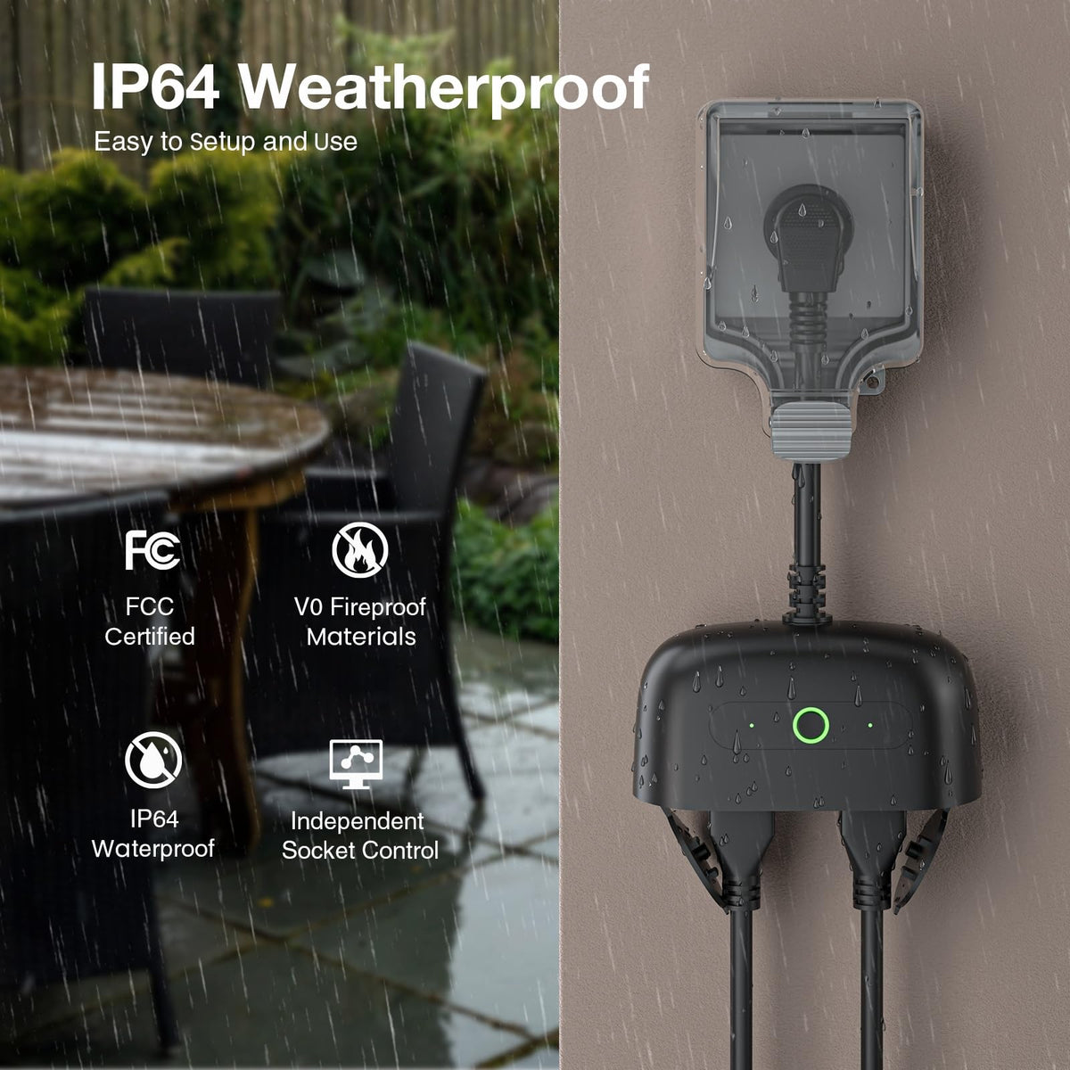 GHome Smart Outdoor Plug — 2 Independent Sockets, IP64 Weatherproof, Alexa, Google Home & SmartThings (No Hub Required)