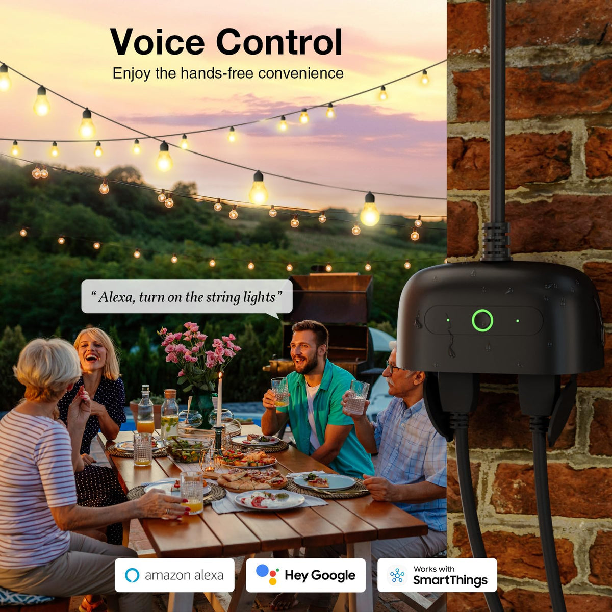 GHome Smart Outdoor Plug — 2 Independent Sockets, IP64 Weatherproof, Alexa, Google Home & SmartThings (No Hub Required)