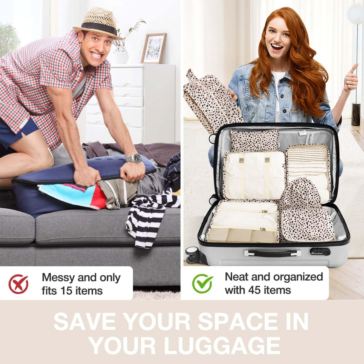 Hatisan Leopard 8-Piece Packing Cubes Set | Travel Luggage Organizer