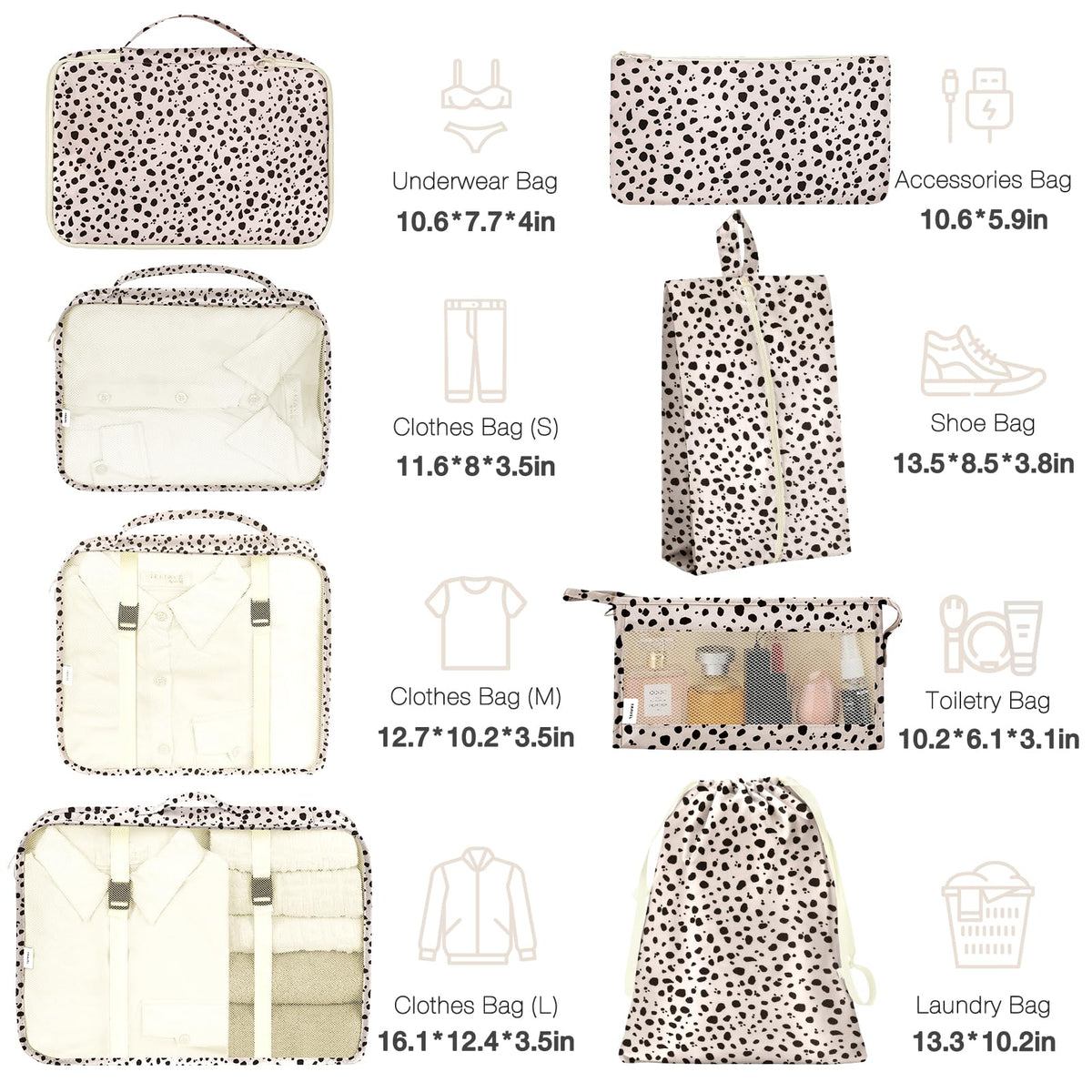 Hatisan Leopard 8-Piece Packing Cubes Set | Travel Luggage Organizer