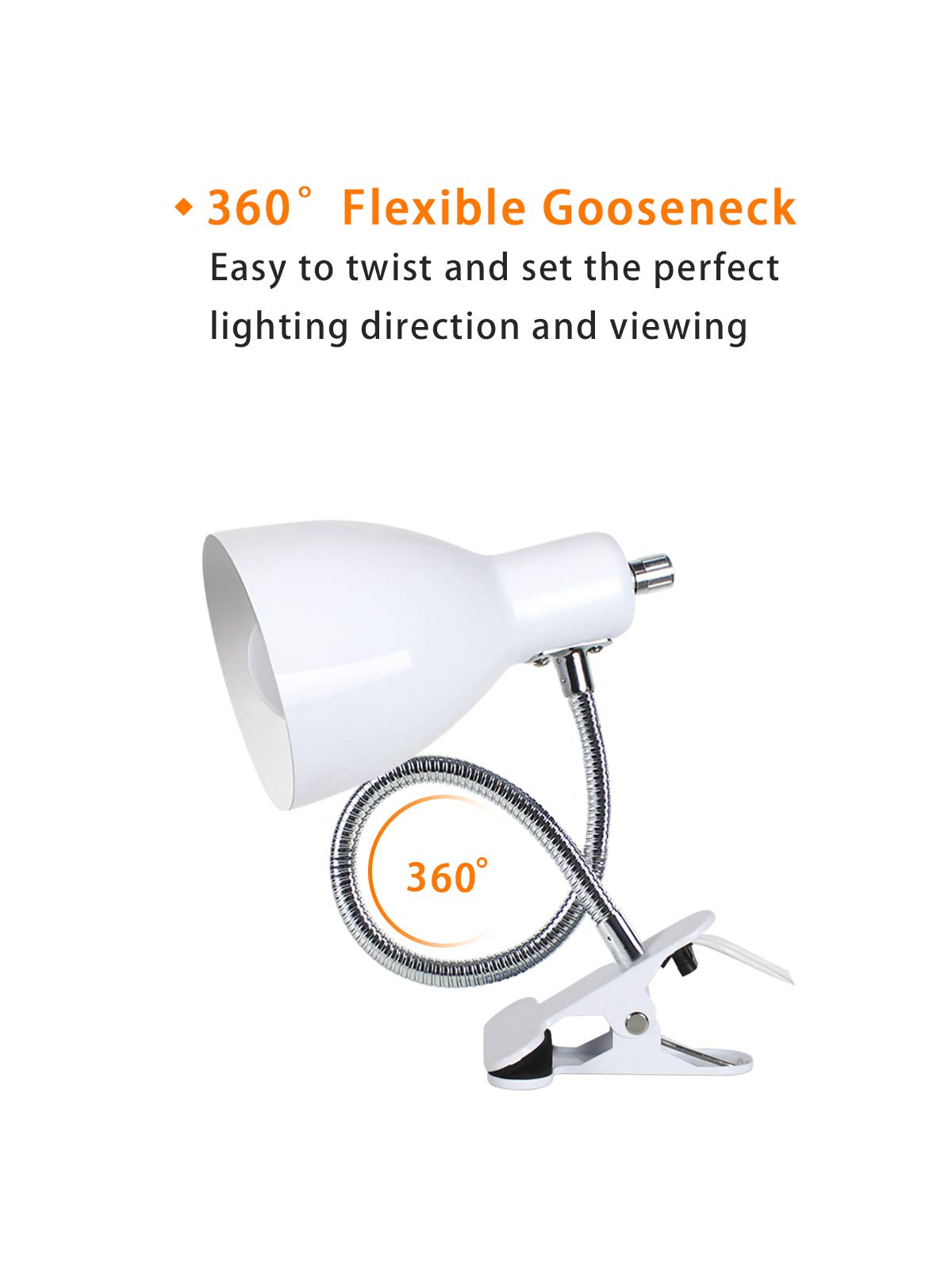 LALISU Desk Lamp | Eye-Caring 360° Gooseneck Clip-On Reading Light (White)