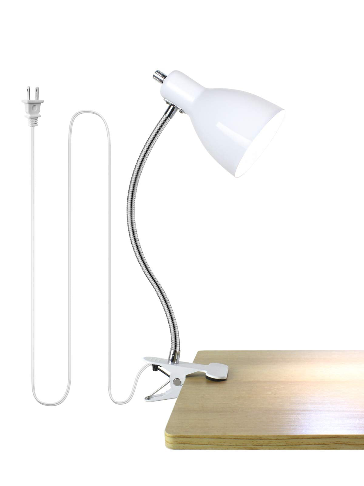 LALISU Desk Lamp | Eye-Caring 360° Gooseneck Clip-On Reading Light (White)