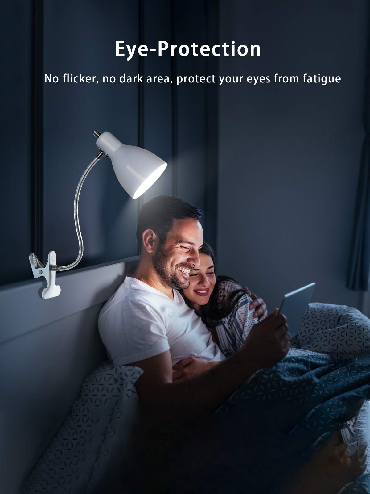 LALISU Desk Lamp | Eye-Caring 360° Gooseneck Clip-On Reading Light (White)