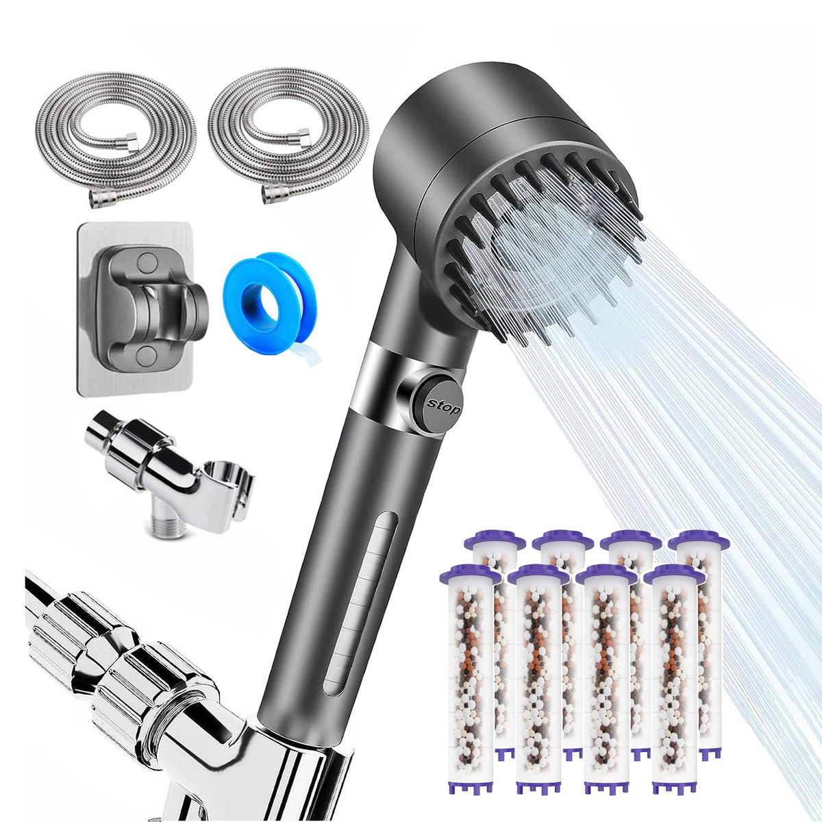 LIAOVEN Filtered Shower Head with Handheld — 3-Spray High-Pressure Ionic Filter, 8 Filters & Anti-Clog Nozzles