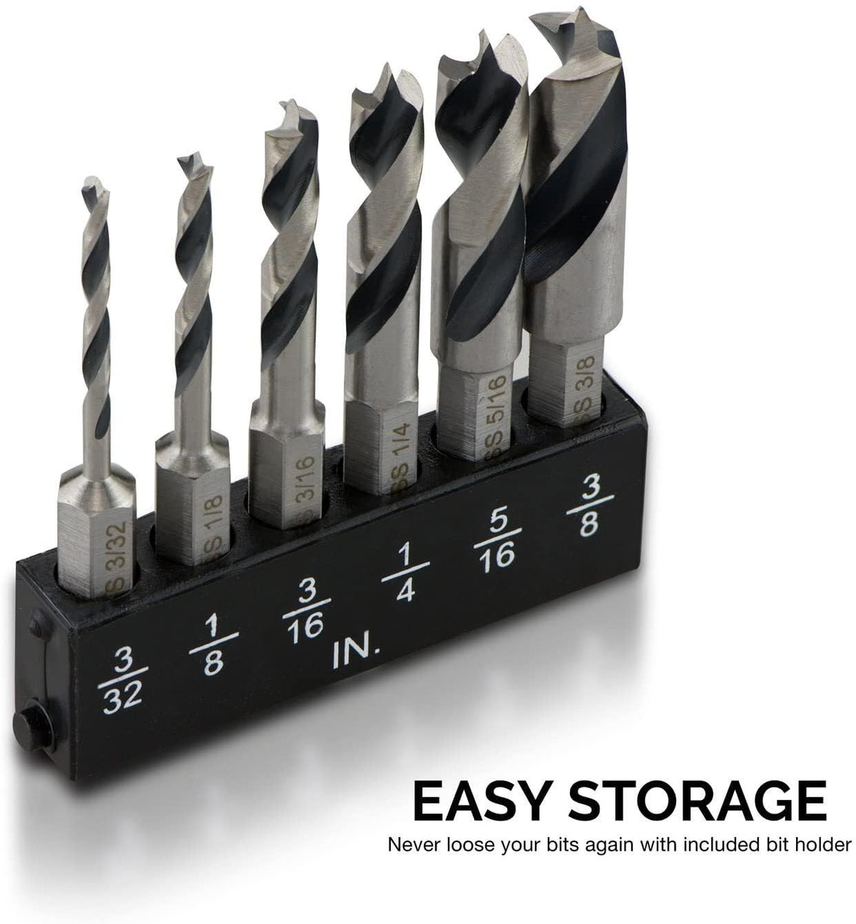 NEIKO 11401A 6-Piece Brad Point Drill Bit Set - Stubby HSS with 1/4 Inch Hex Shank