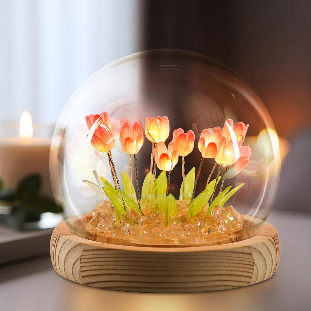 ONXE Tulips Night Light — Glass Dome Tulip Lamp for Mom & Loved Ones
