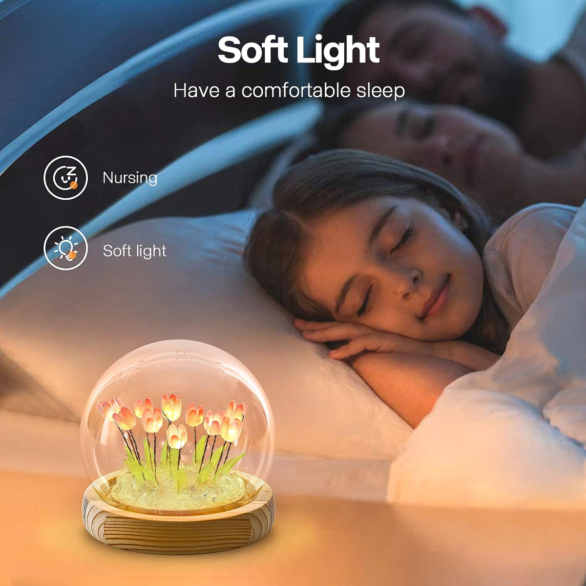 ONXE Tulips Night Light — Glass Dome Tulip Lamp for Mom & Loved Ones