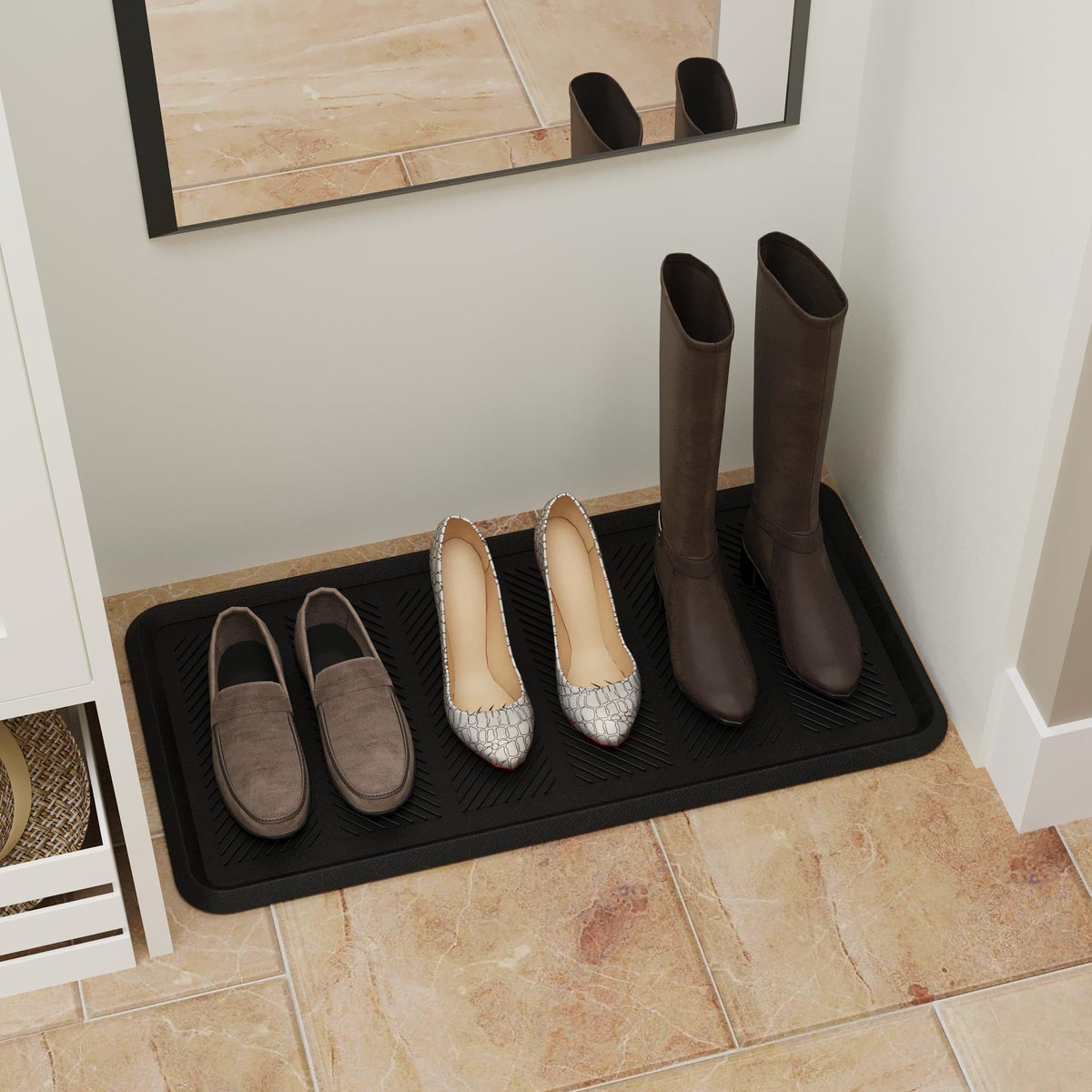 Ottomanson Heavy Duty Rubber Boot Tray – Non-Slip, Waterproof, Hose-Washable 16 x 32 in Black