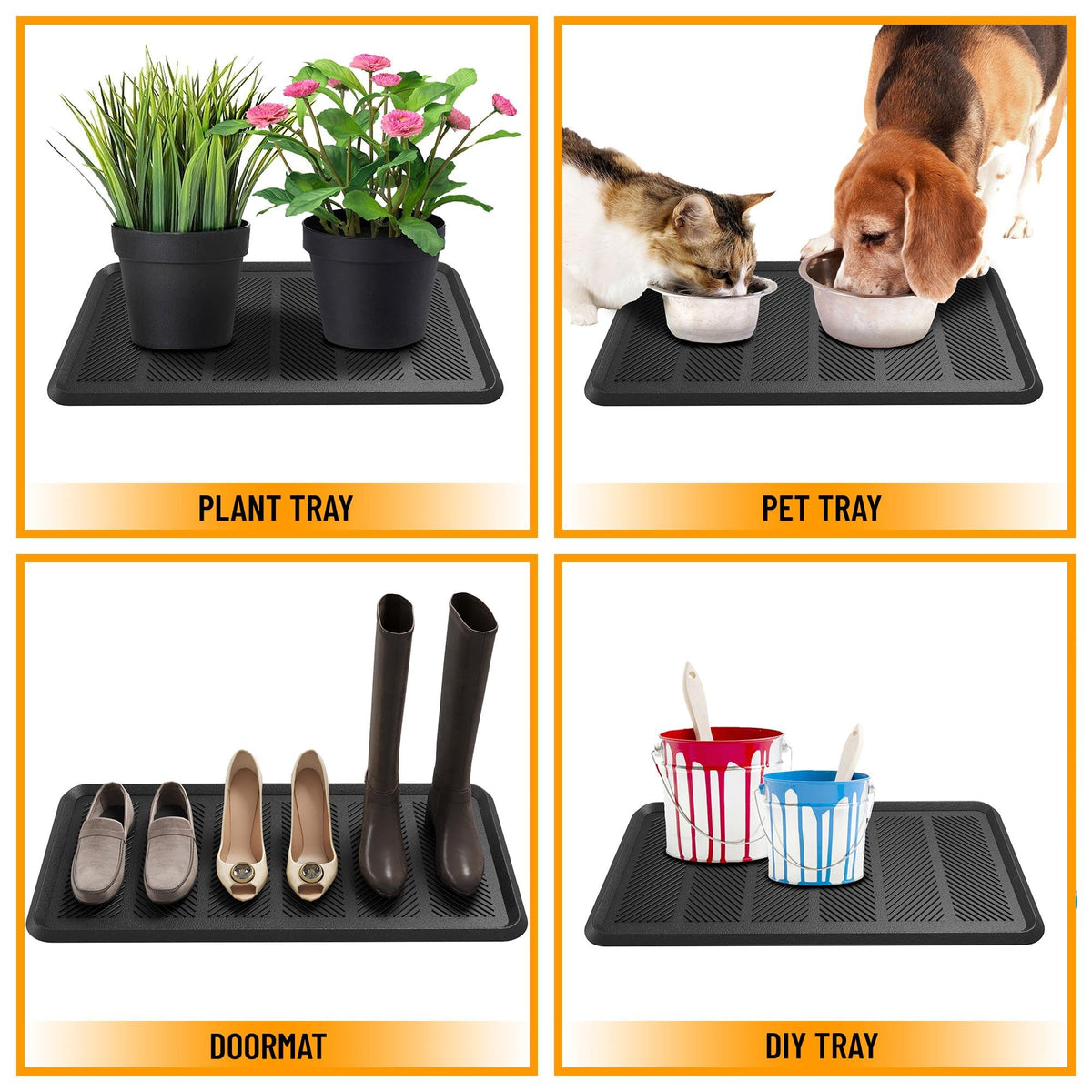 Ottomanson Heavy Duty Rubber Boot Tray – Non-Slip, Waterproof, Hose-Washable 16 x 32 in Black