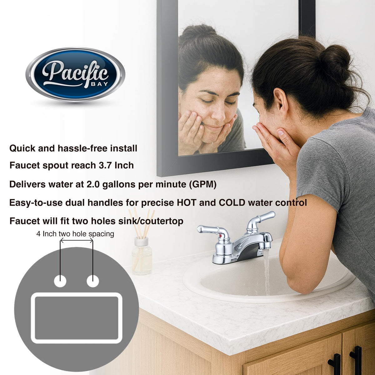 Pacific Bay Lynden Chrome Bathroom Sink Faucet – Dual Levers, Easy 2-Hole Install