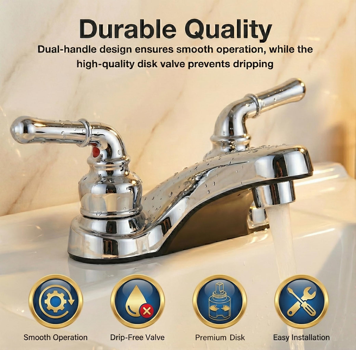 Pacific Bay Lynden Chrome Bathroom Sink Faucet – Dual Levers, Easy 2-Hole Install