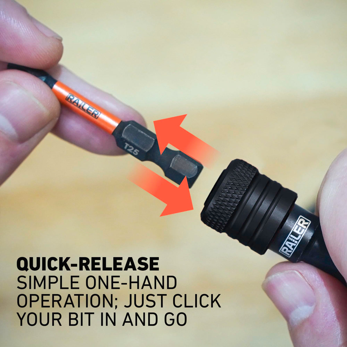 Railer Bit Holder Keychain 5pc – Quick-Release 1/4-inch Hex Shank Aluminum Bit Holders with Carabiner