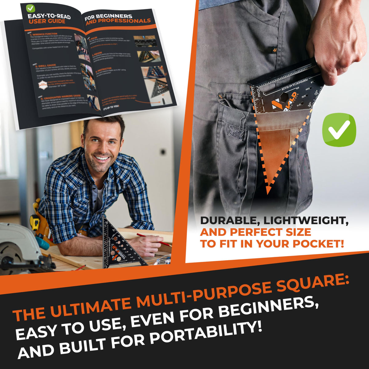 THORVALD 6-in-1 Carpenter Square 7-Inch — All-in-One Precision Tool for Woodworking