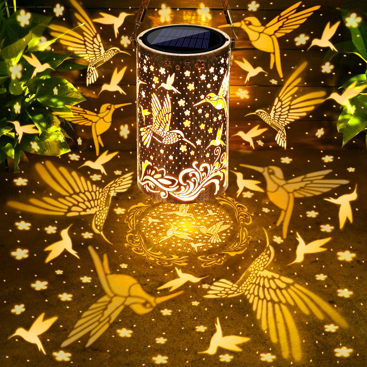 Toodour Solar Lantern Outdoor – Hummingbird Pattern Hanging Lights for Patio & Garden