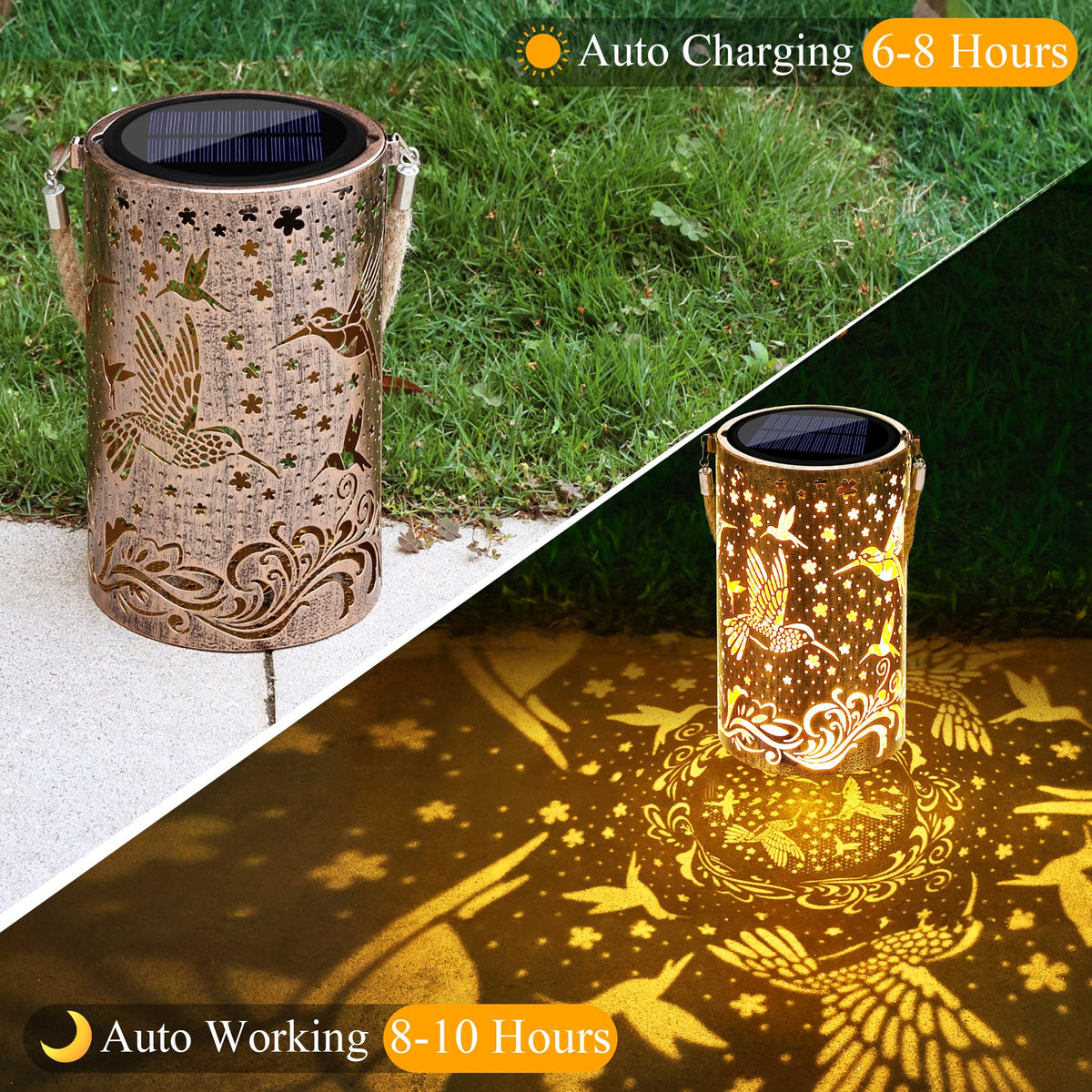 Toodour Solar Lantern Outdoor – Hummingbird Pattern Hanging Lights for Patio & Garden