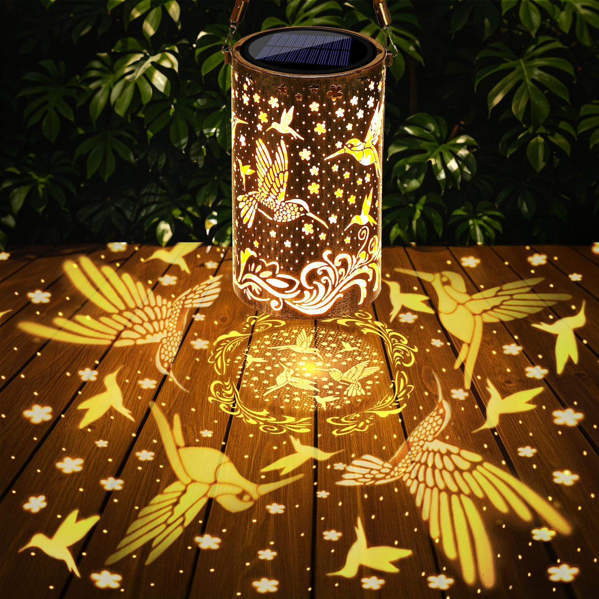 Toodour Solar Lantern Outdoor – Hummingbird Pattern Hanging Lights for Patio & Garden