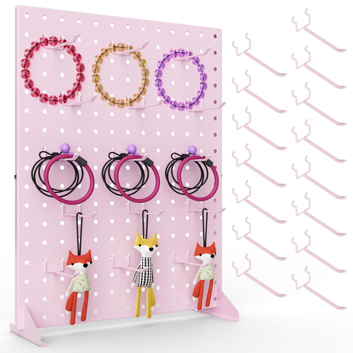 VACONICO Peg Board Display Stand – 15 Pink Hooks, 17x13 in Tabletop Pegboard for Crafts & Fairs