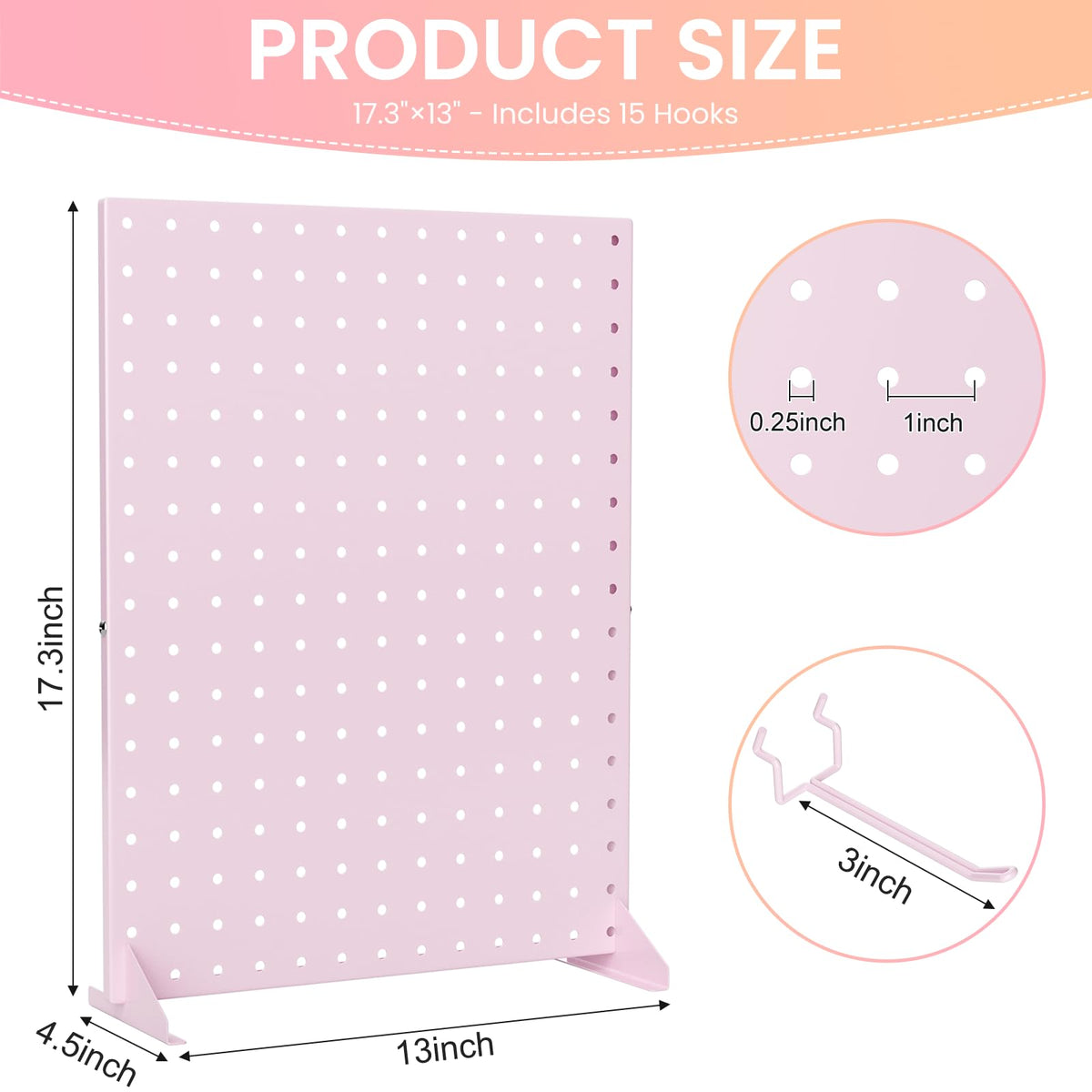 VACONICO Peg Board Display Stand – 15 Pink Hooks, 17x13 in Tabletop Pegboard for Crafts & Fairs