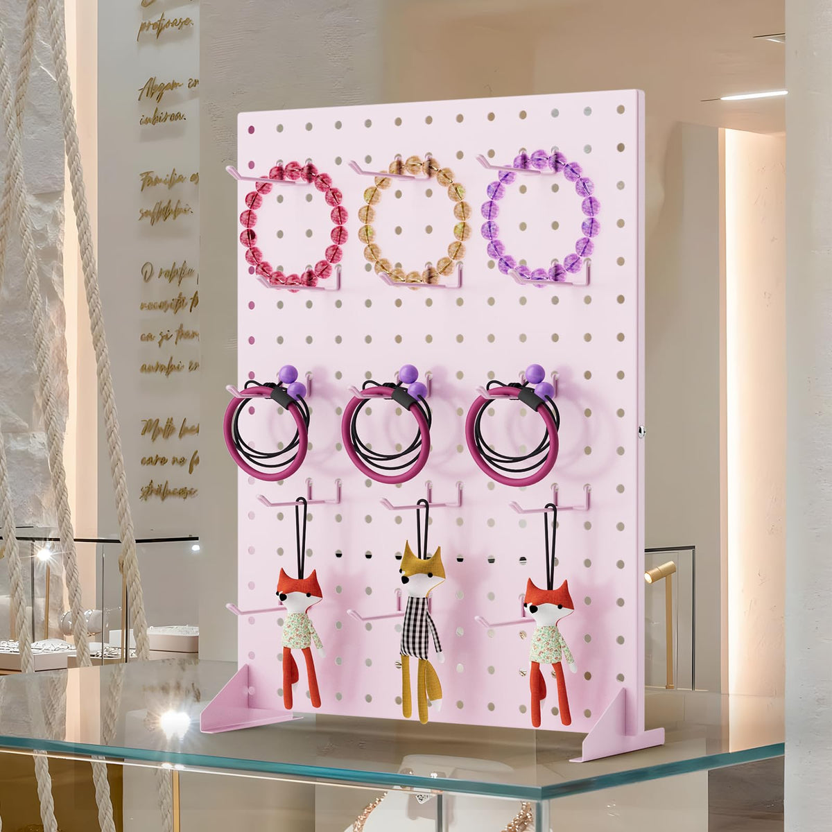 VACONICO Peg Board Display Stand – 15 Pink Hooks, 17x13 in Tabletop Pegboard for Crafts & Fairs