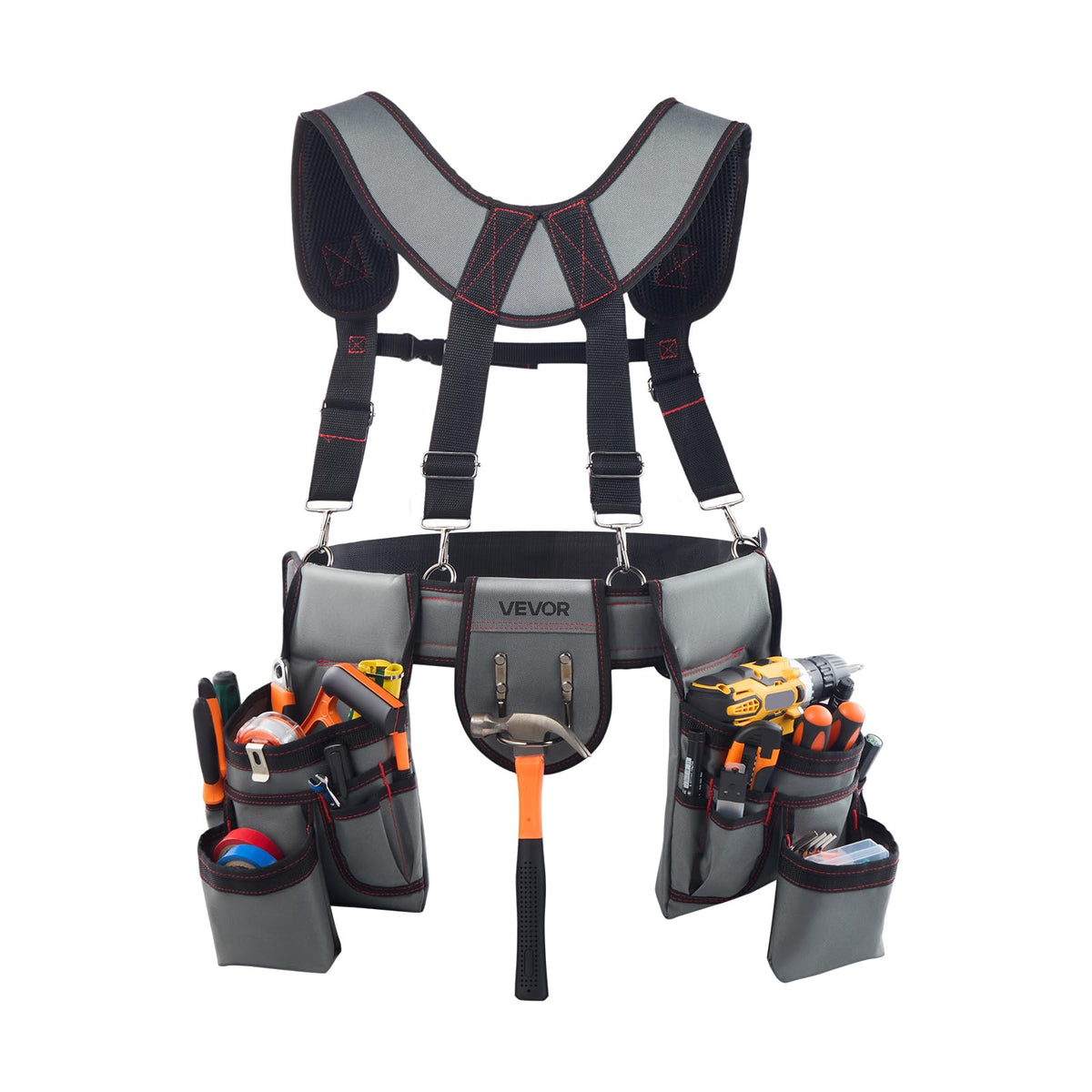 VEVOR 22-Pocket Tool Belt with Suspenders – Heavy-Duty Adjustable Utility Belt